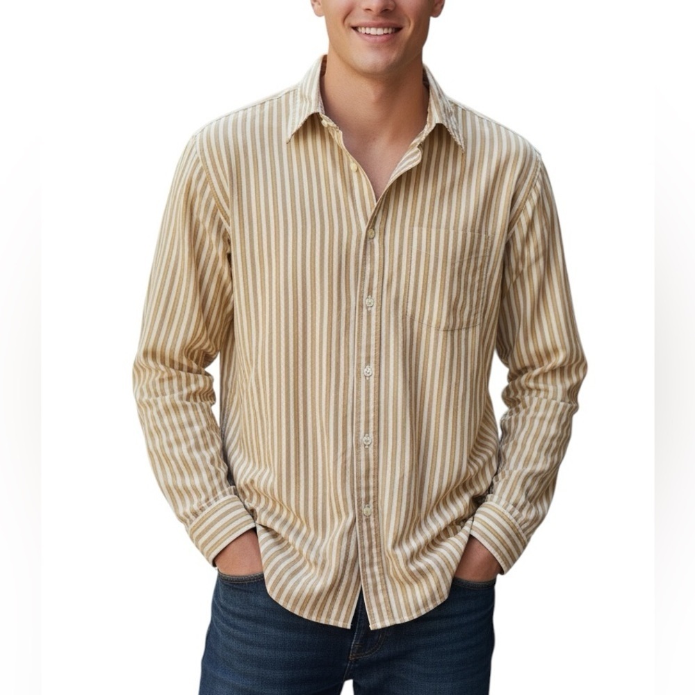 GANT vtg Men’s Town Collar “The Hugger” Button up Shirt Brown Yellow 15 1/2 32